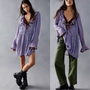 Free People Bohemian Grunge Blossom Baby Mini Dress in Blue Periwinkle Small NWT